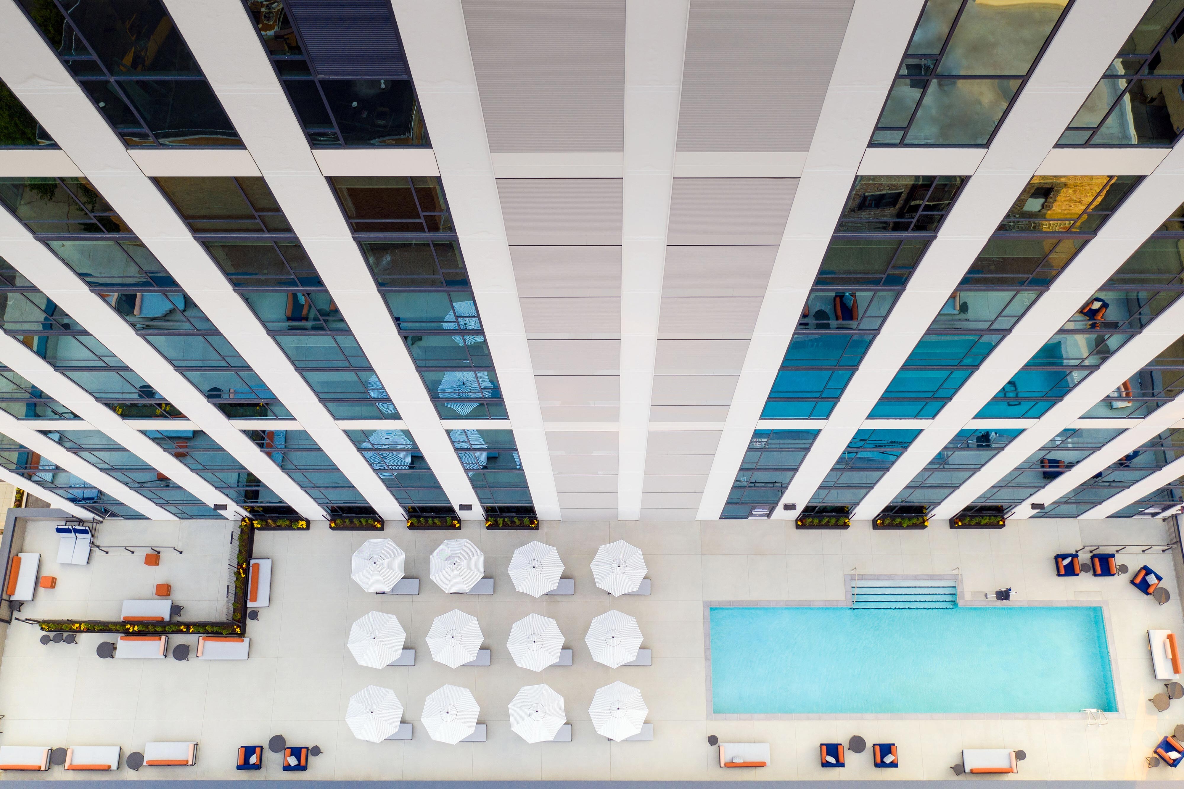 Aerial view of outdoor swimming pool