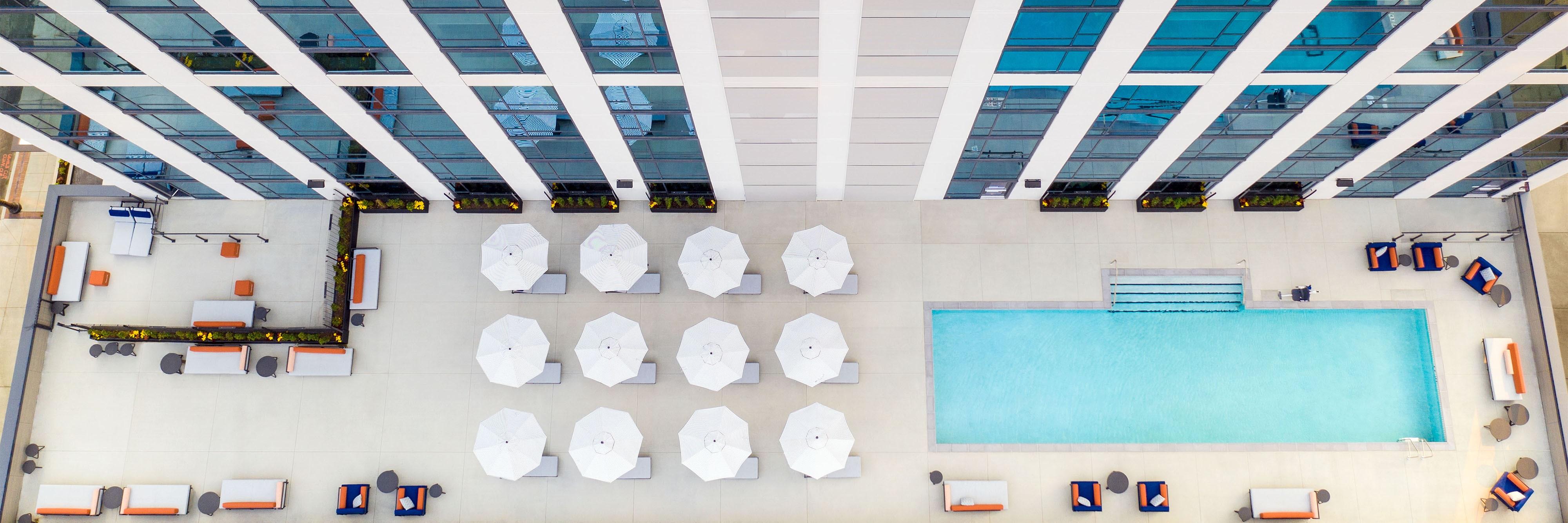 Aerial view of outdoor rooftop swimming pool