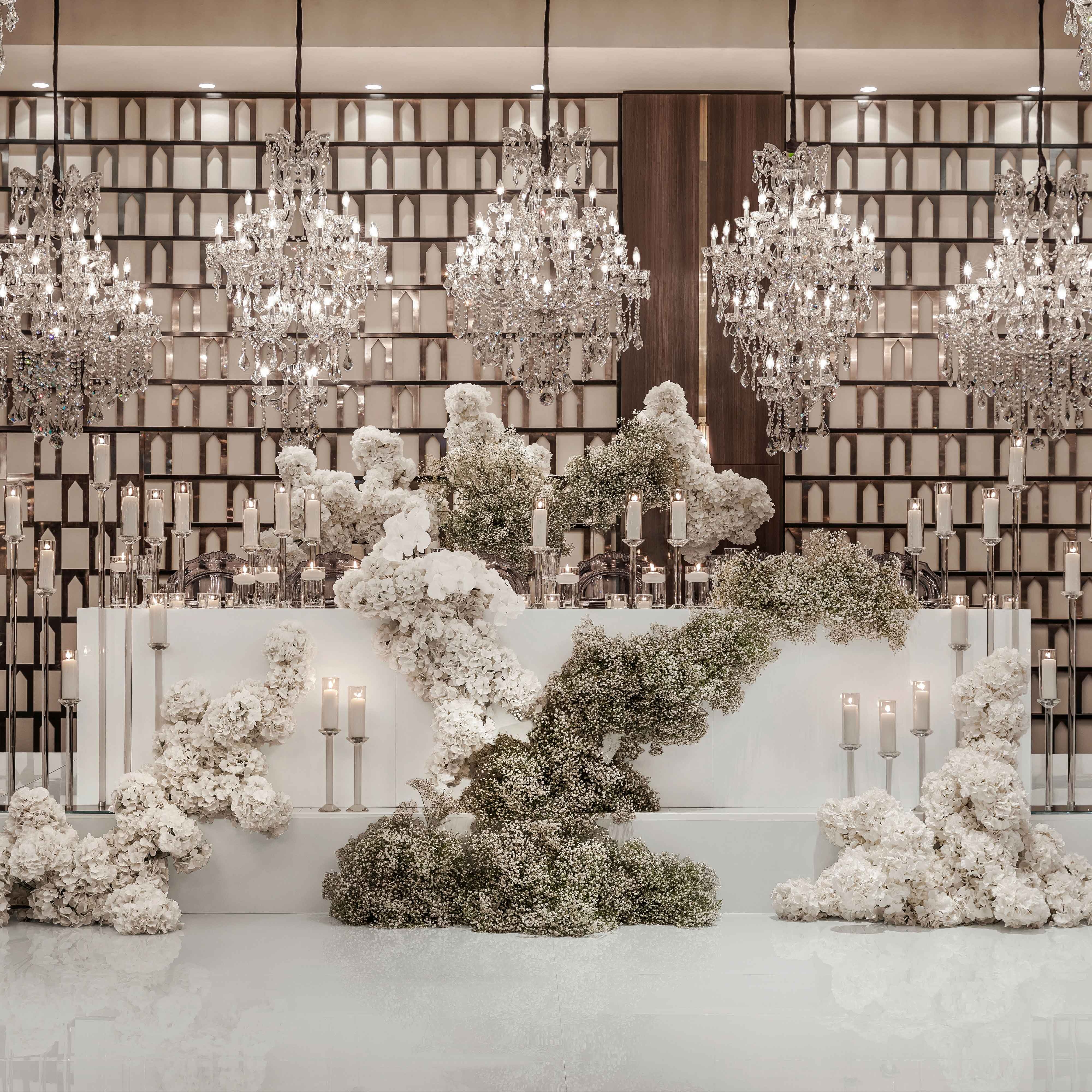 Grand ballroom bridal table set up