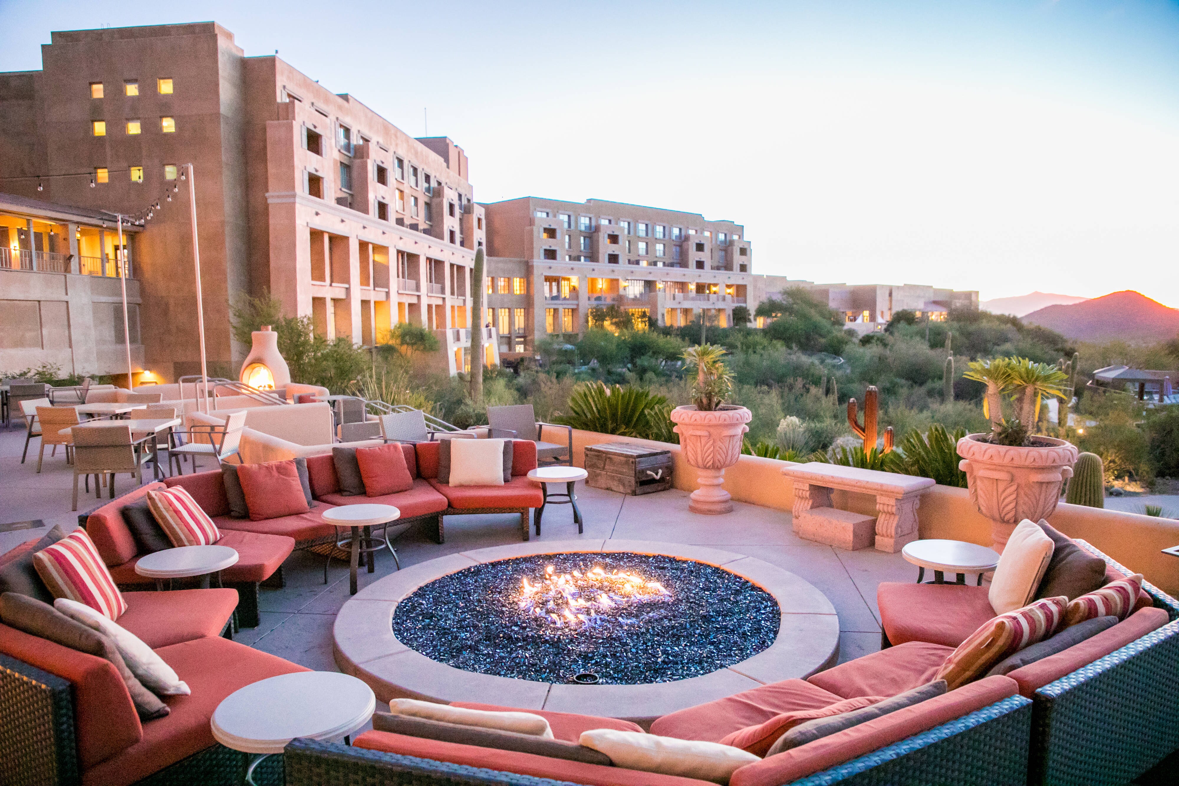 Outdoor patio seating and firepit