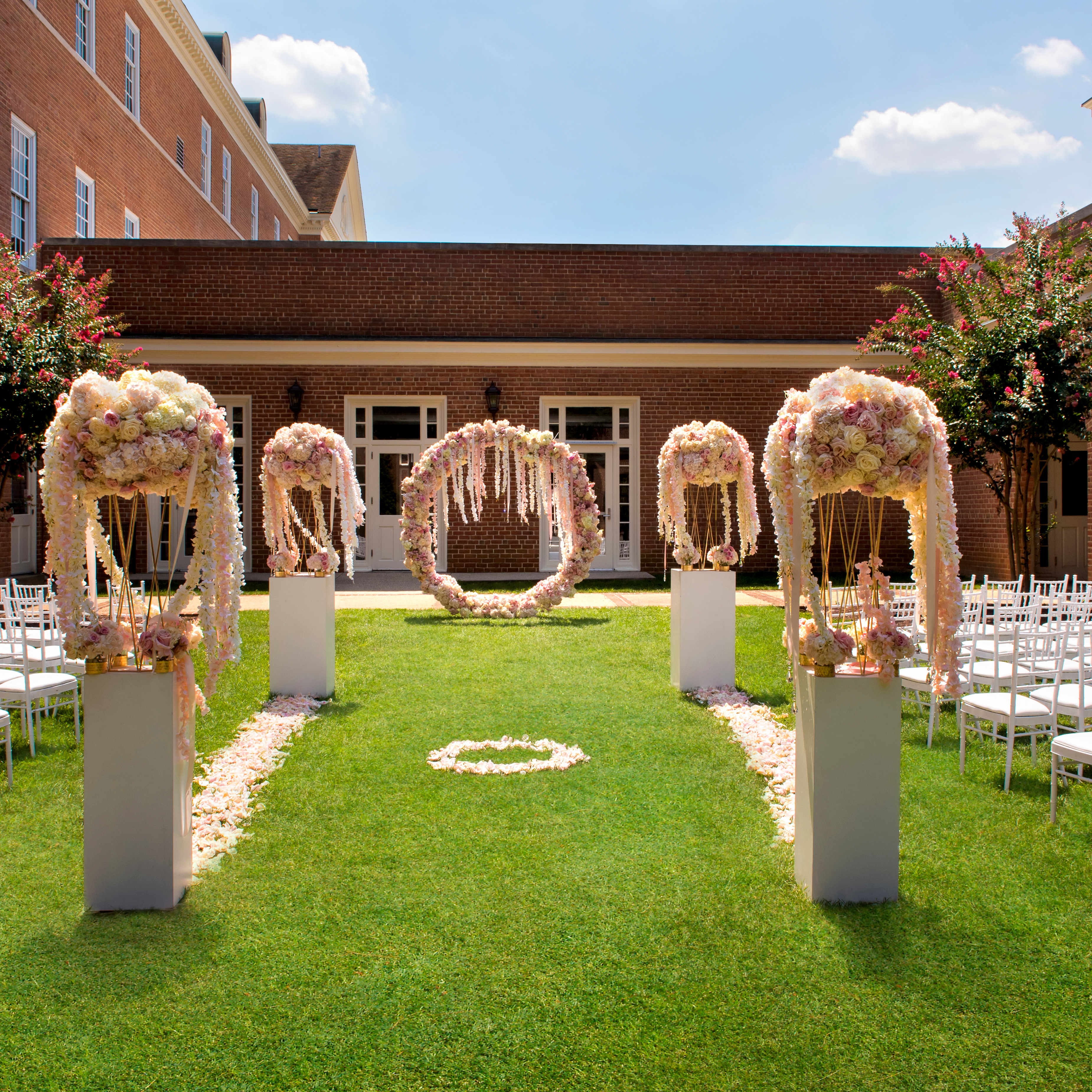Outdoor wedding setup on lawn