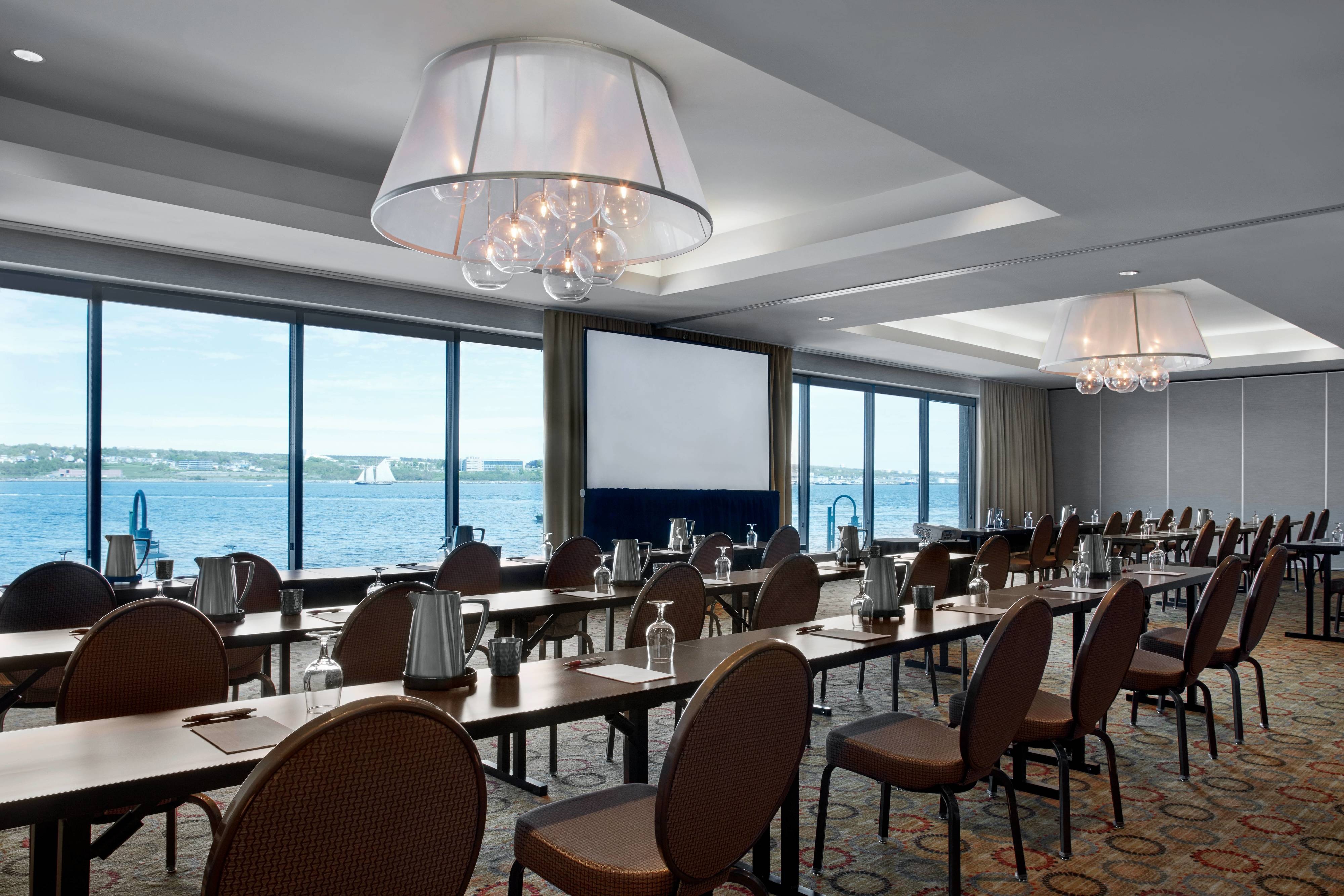 Ballroom classroom setup with view