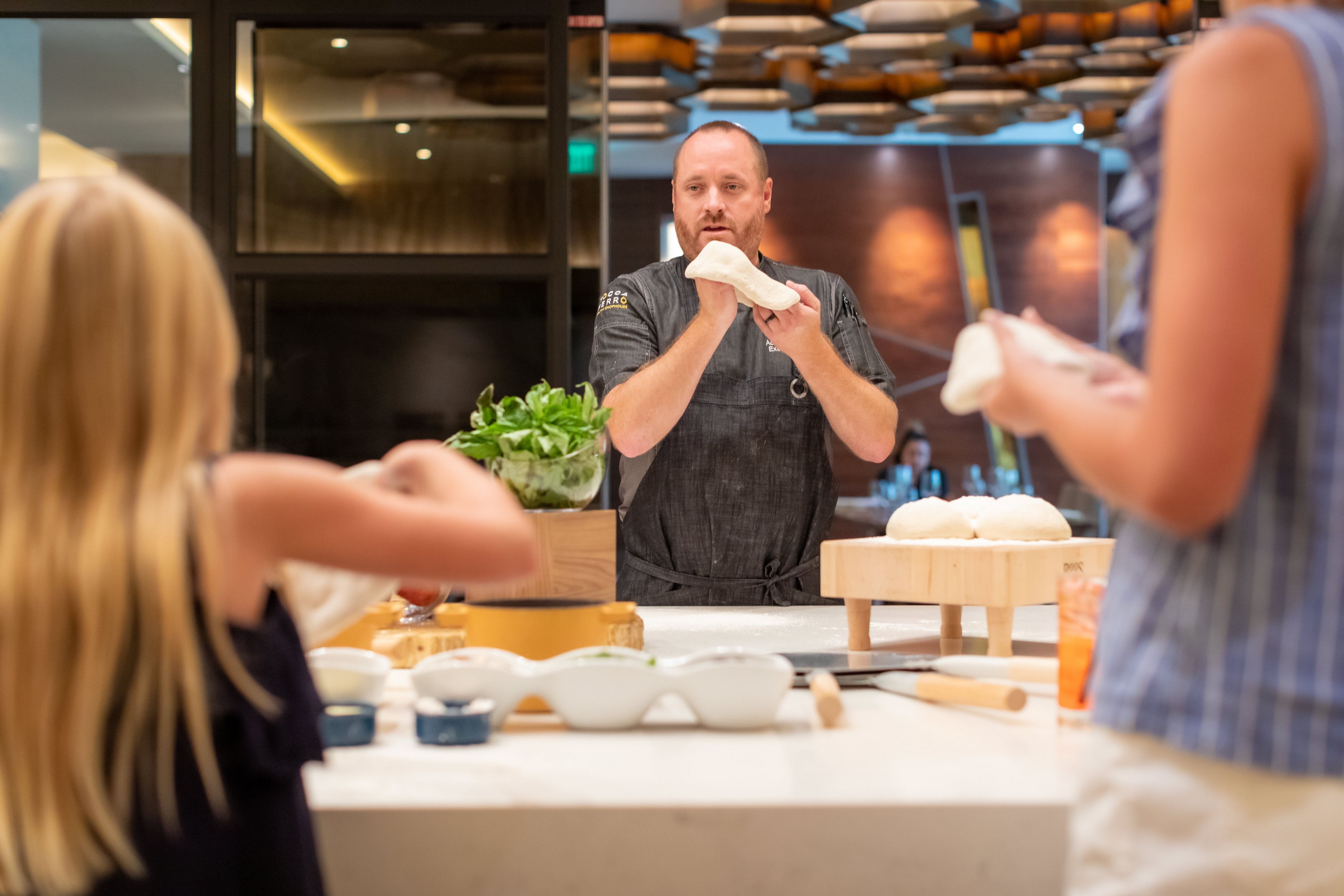 Cooking class pizza making demonstration