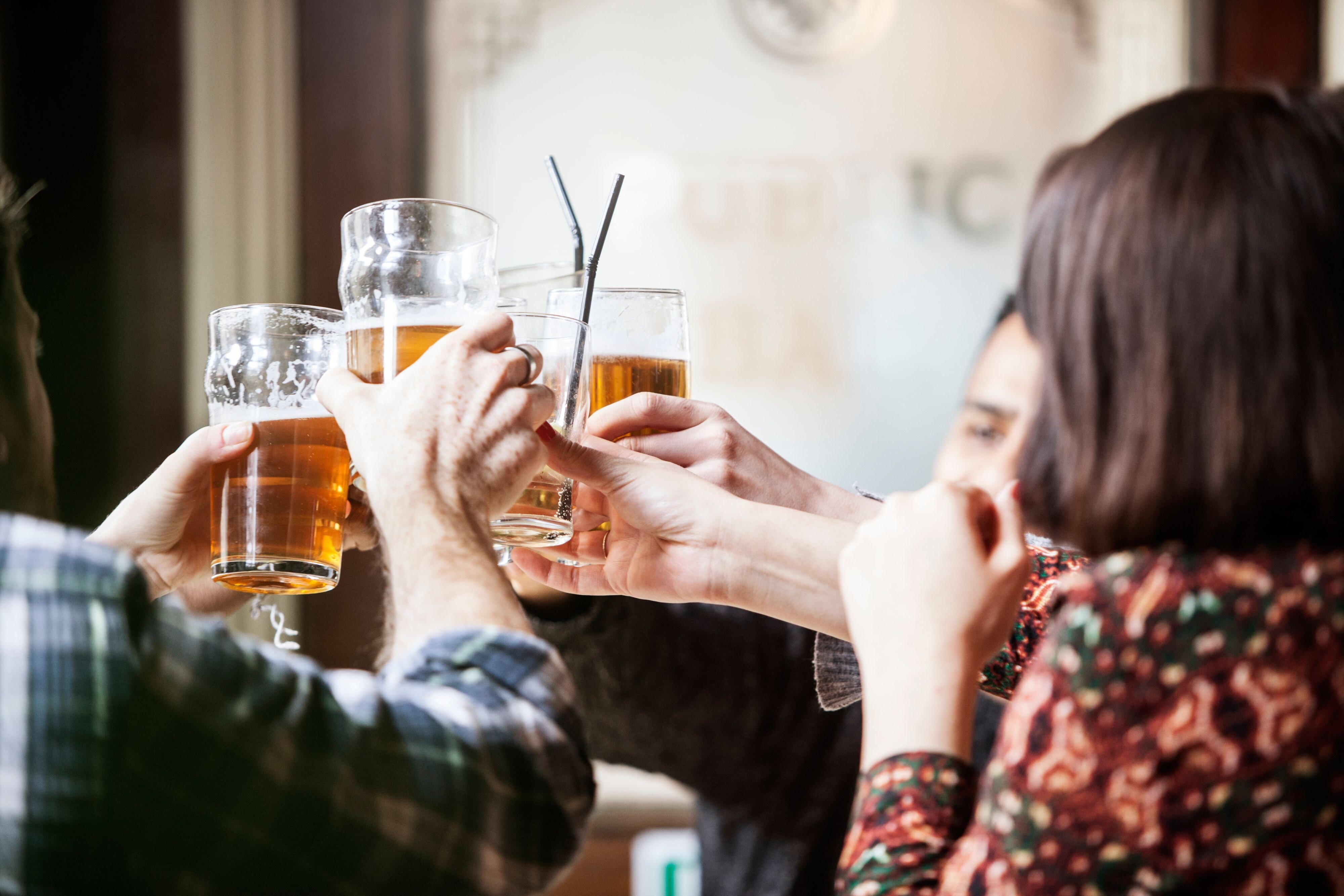 Friends toasting beer mugs