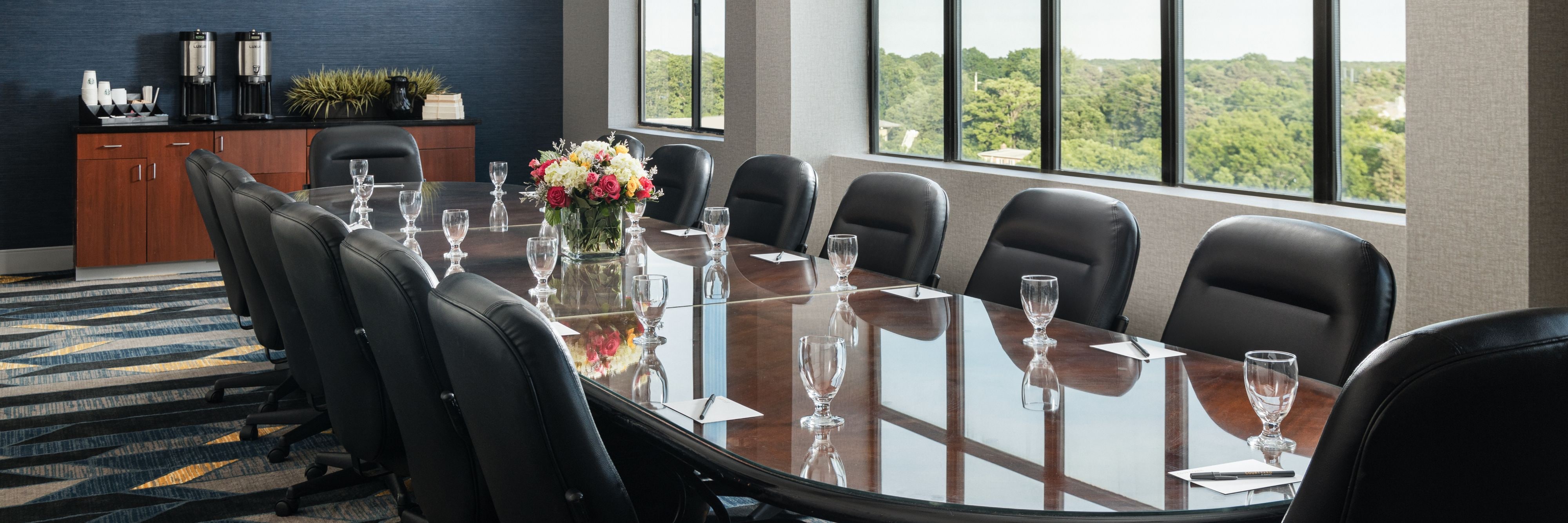 Boardroom table and windows 