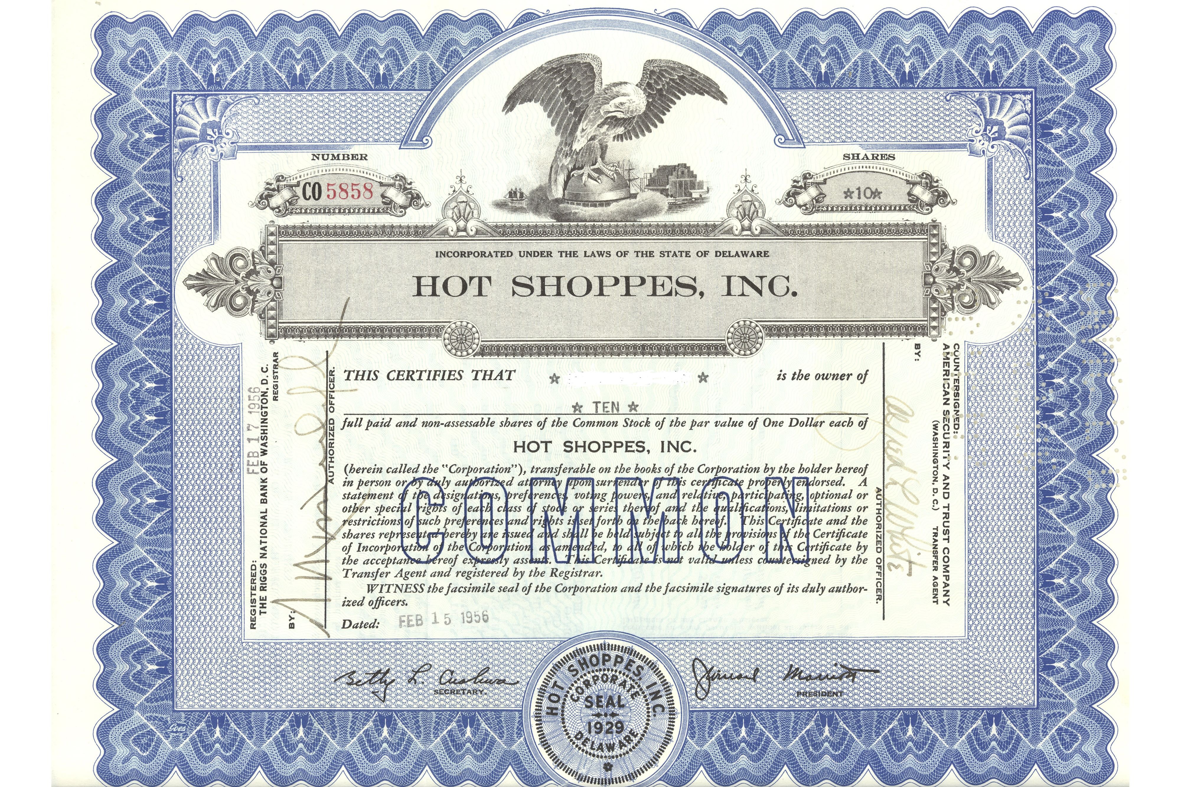 1956 Stock Certificate