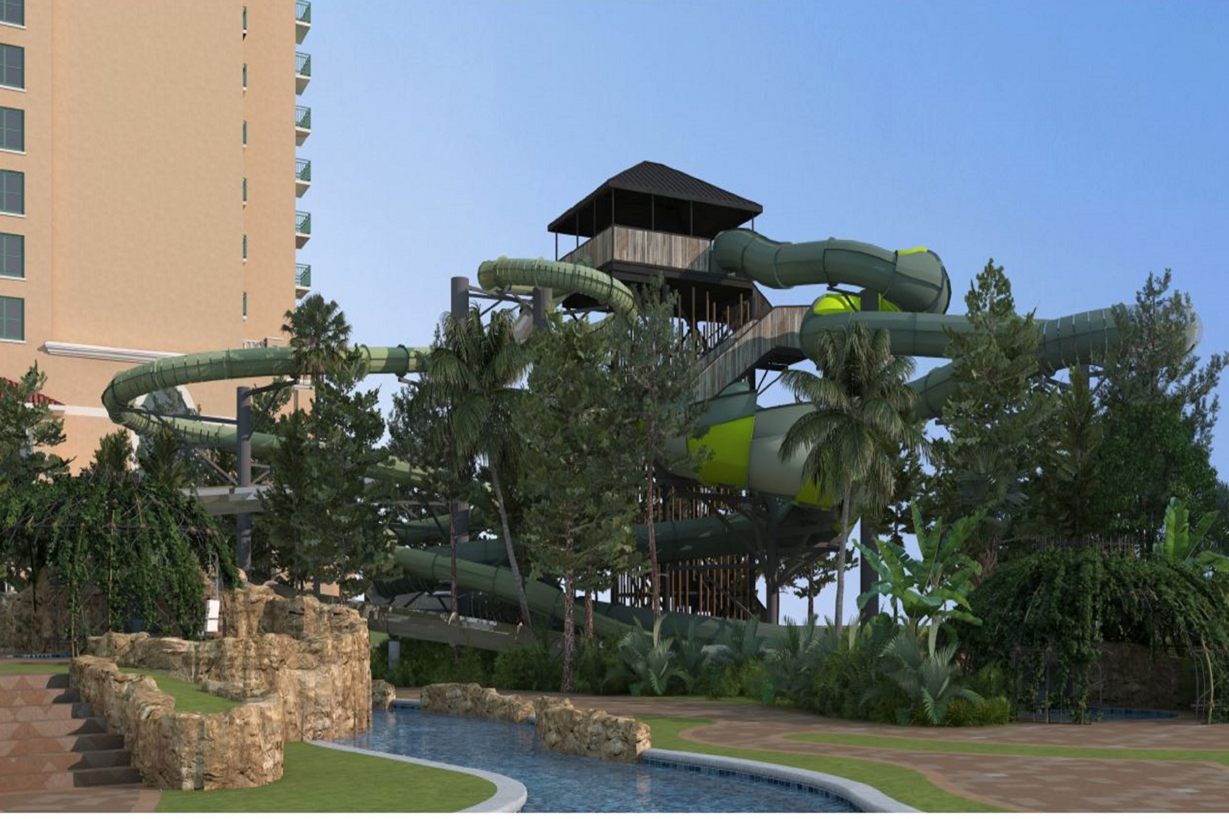 A waterpark tower with slides