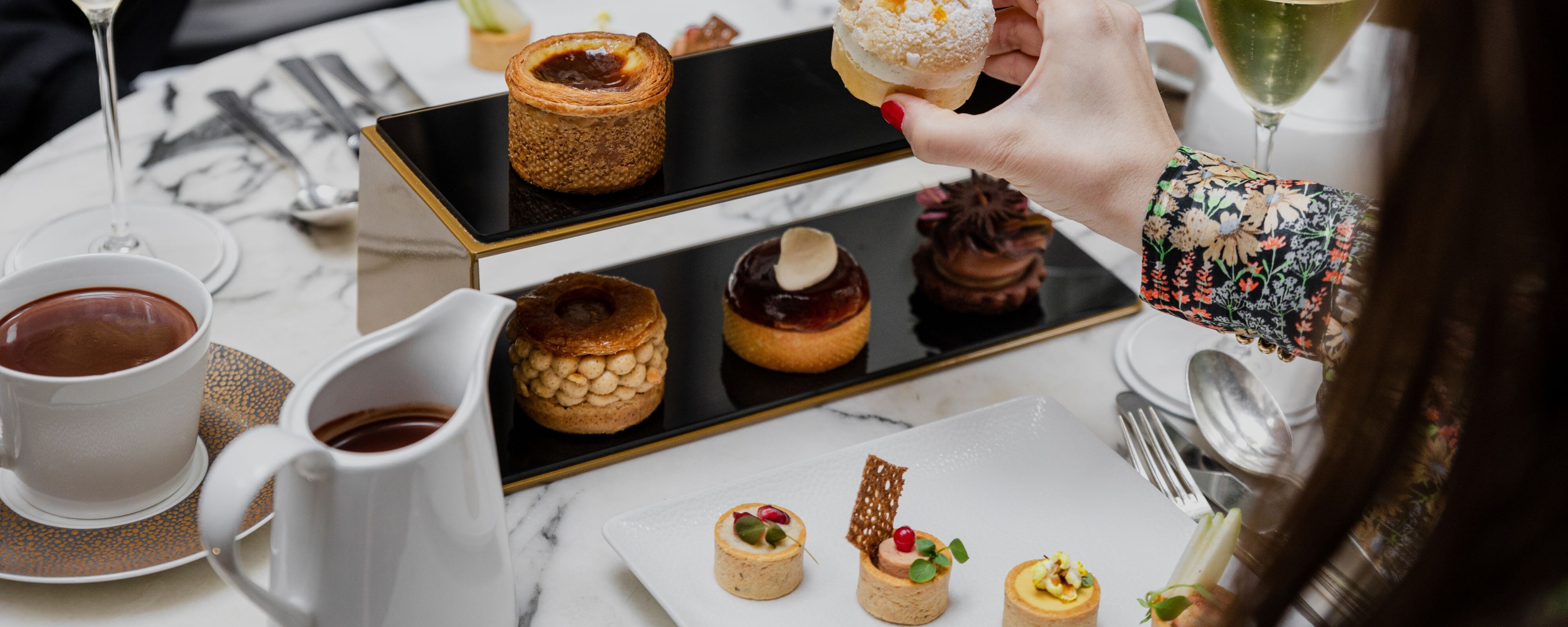 A selection of pastries with tea