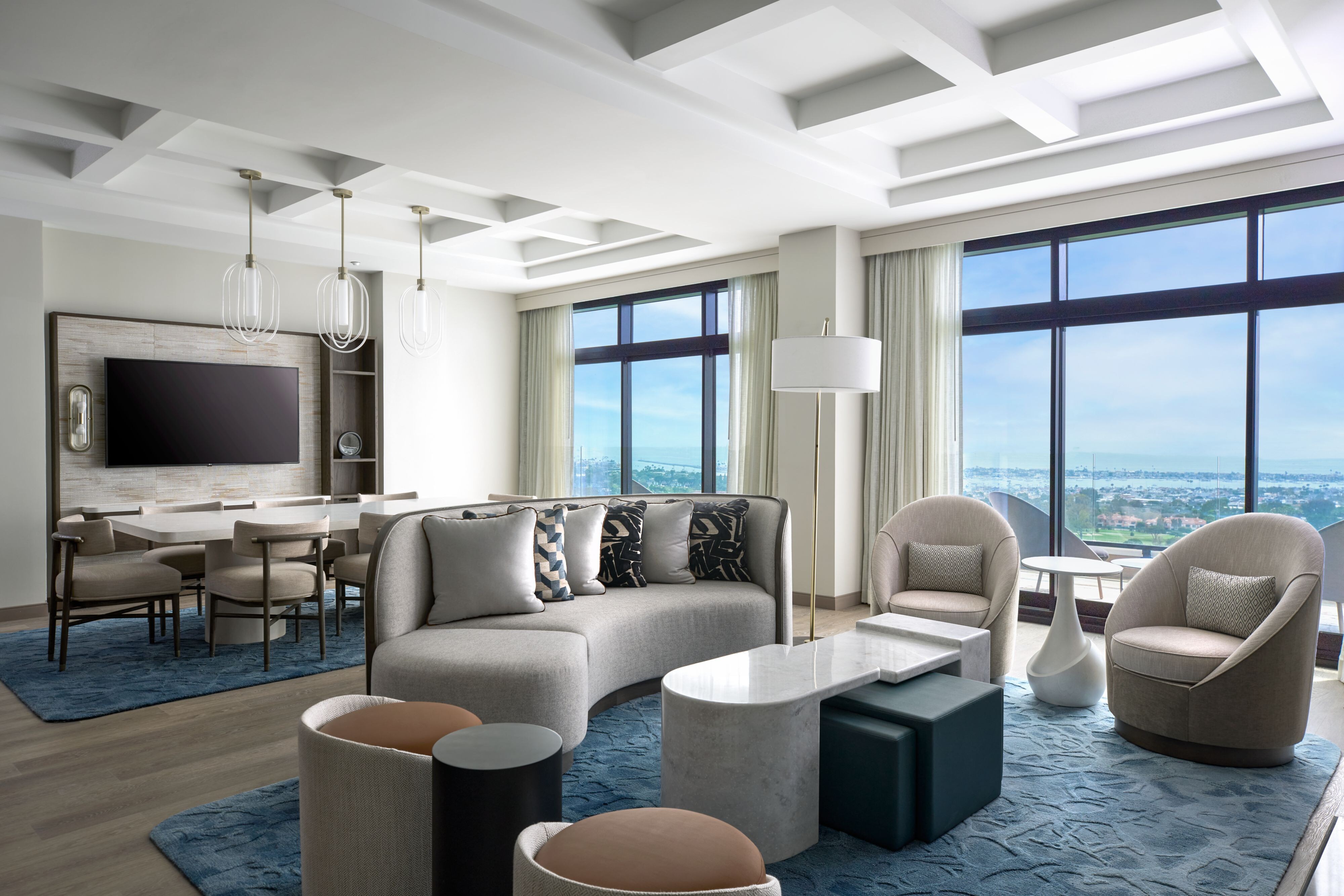Guest suite living room with exterior views