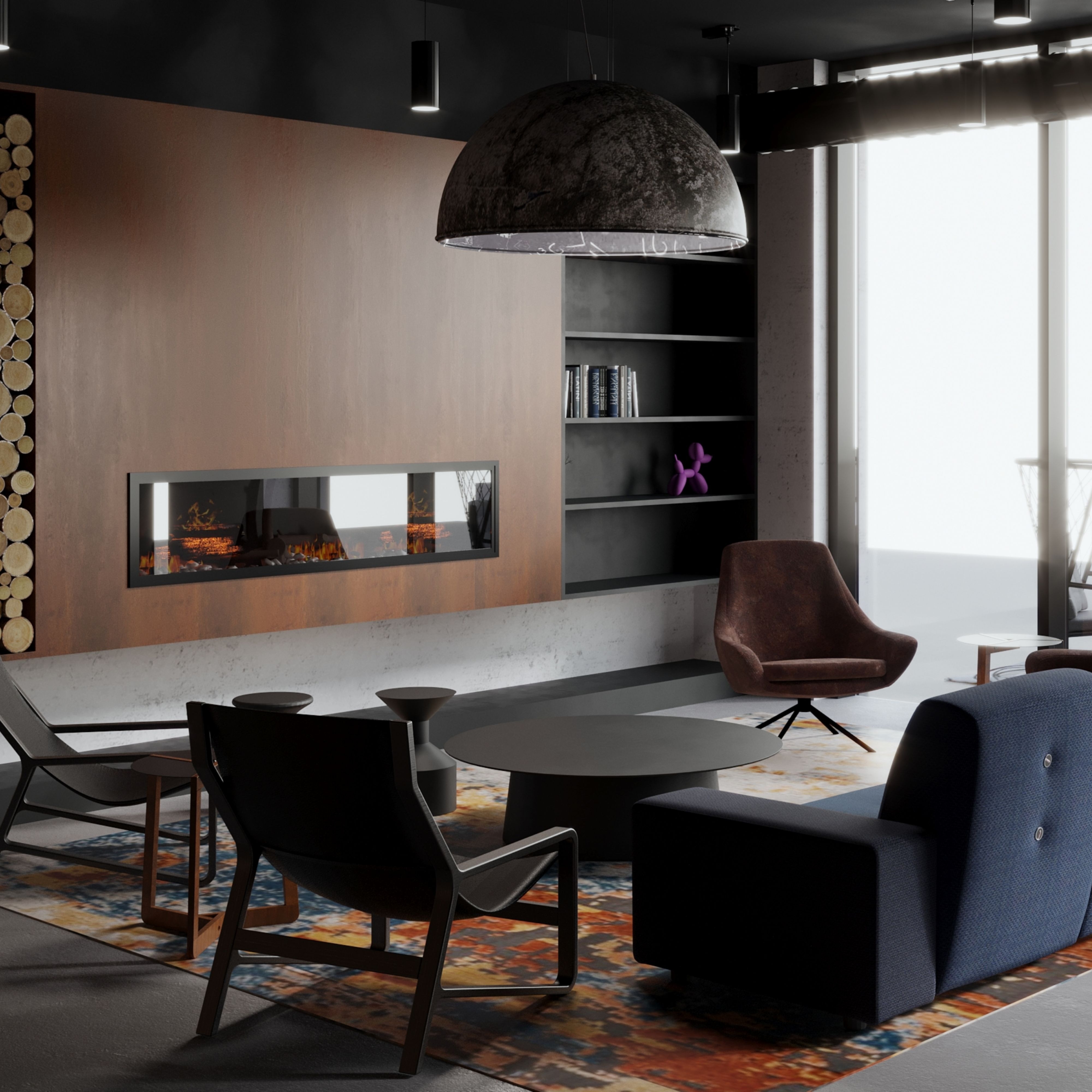 Espace détente près de la cheminée