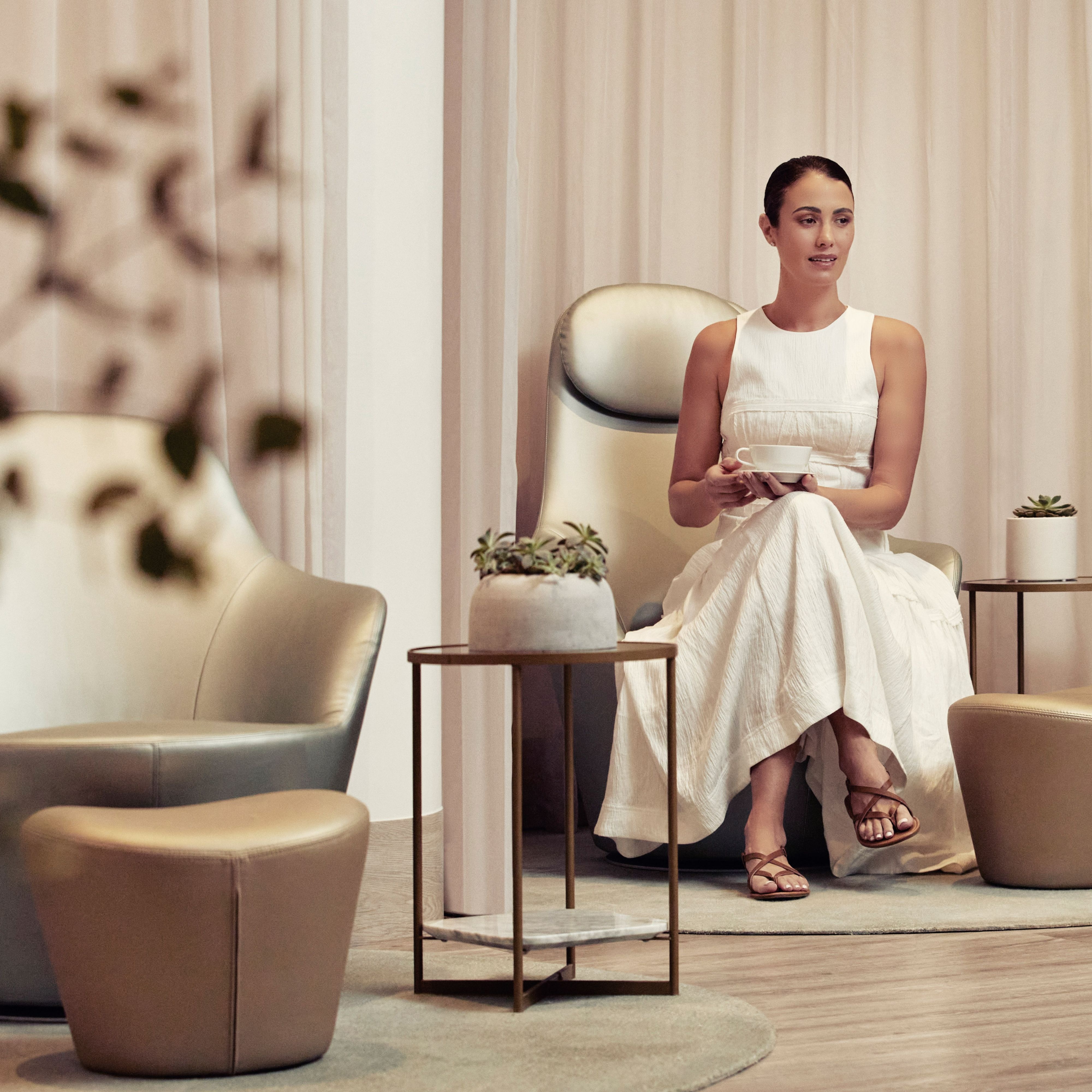 Person sitting in spa lounge